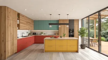 Modern flat-panel slab kitchen cabinets in contemporary minimalist kitchen design