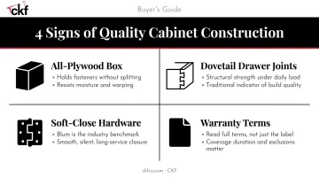 Four key kitchen cabinet construction quality indicators plywood hardware warranty drawer joints