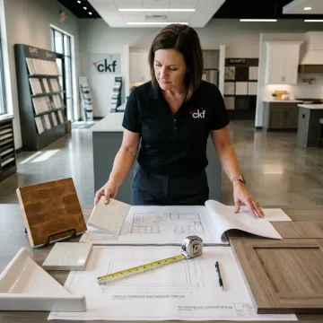 Designer reviewing farmhouse sink countertop plans