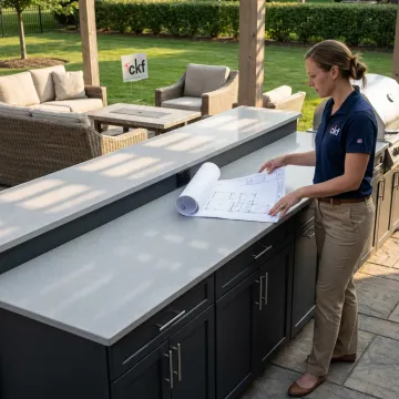 Outdoor kitchen design with cabinetry and countertops