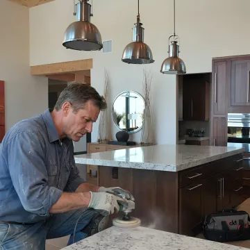 Custom granite countertops in a finished kitchen