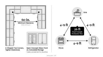 Small kitchen layout comparison galley L-shaped U-shaped with work triangle