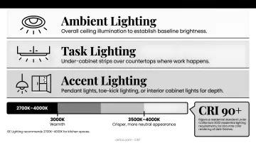 Three-layer kitchen lighting strategy ambient task and accent light types explained