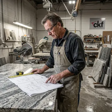 Stone craftsman planning granite installation