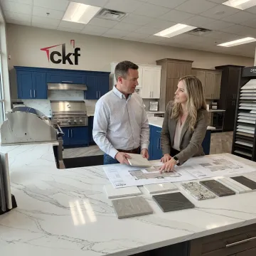 Designer reviewing outdoor countertop materials