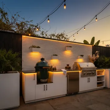 Elegant outdoor kitchen with stone countertops