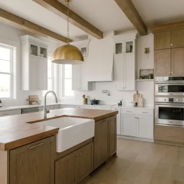 Butcher block countertop with farmhouse sink