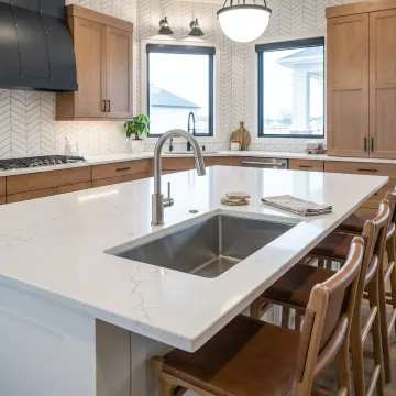Wood countertop with undermount sink in a kitchen