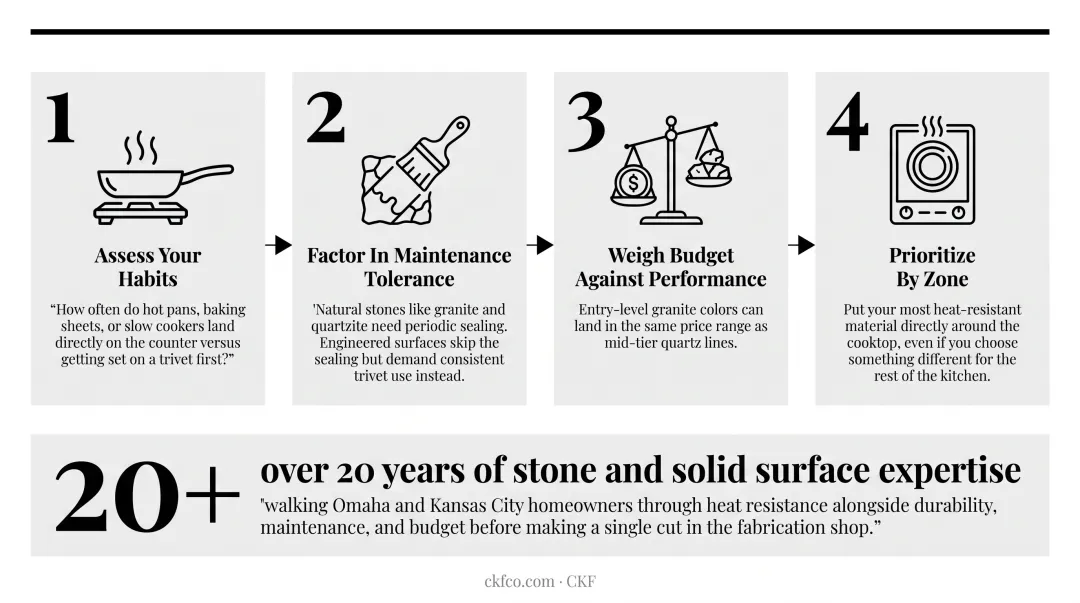 4-step process for choosing a heat-resistant kitchen countertop material