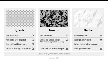 Quartz versus granite versus marble bathroom countertop comparison infographic