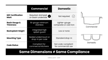 Commercial versus domestic kitchen sink specifications side-by-side comparison chart
