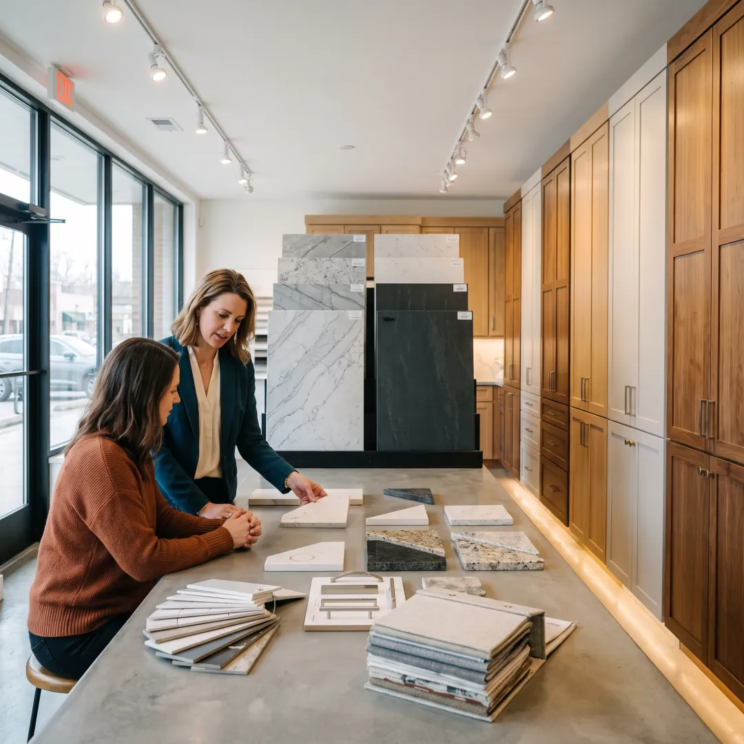 Professional design studio with cabinet and countertop displays
