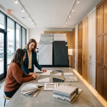 Professional design studio with cabinet and countertop displays