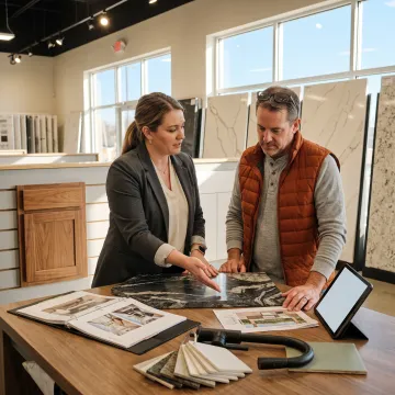 Designer reviewing outdoor countertop materials