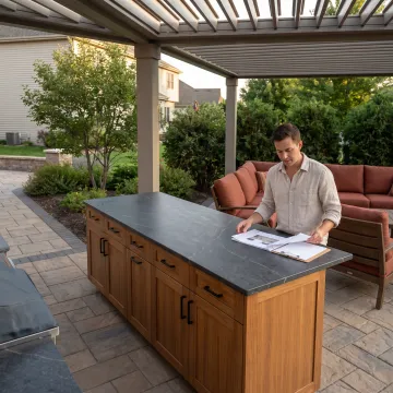 Outdoor kitchen design with cabinetry and countertops