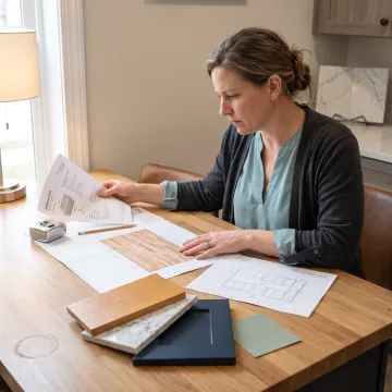 Designer reviewing farmhouse sink countertop plans