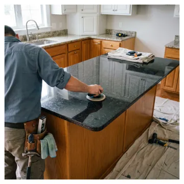 Custom granite countertops in a finished kitchen