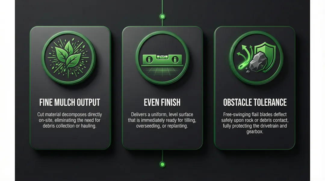 Three key flail mower operational advantages for land clearing illustrated infographic