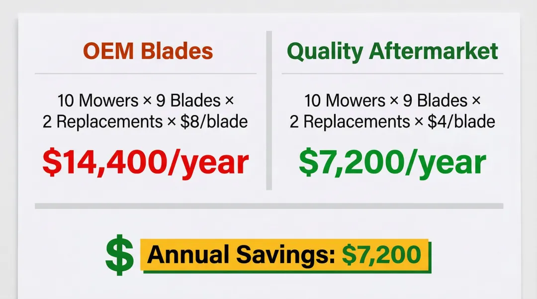 OEM versus aftermarket flail blade annual cost comparison fleet savings breakdown infographic