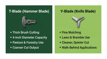 T-blade versus Y-blade flail mower blade types comparison infographic