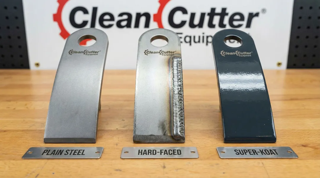 Clean Cutter replacement flail blades in plain hard-faced and Super-Koat coated grades