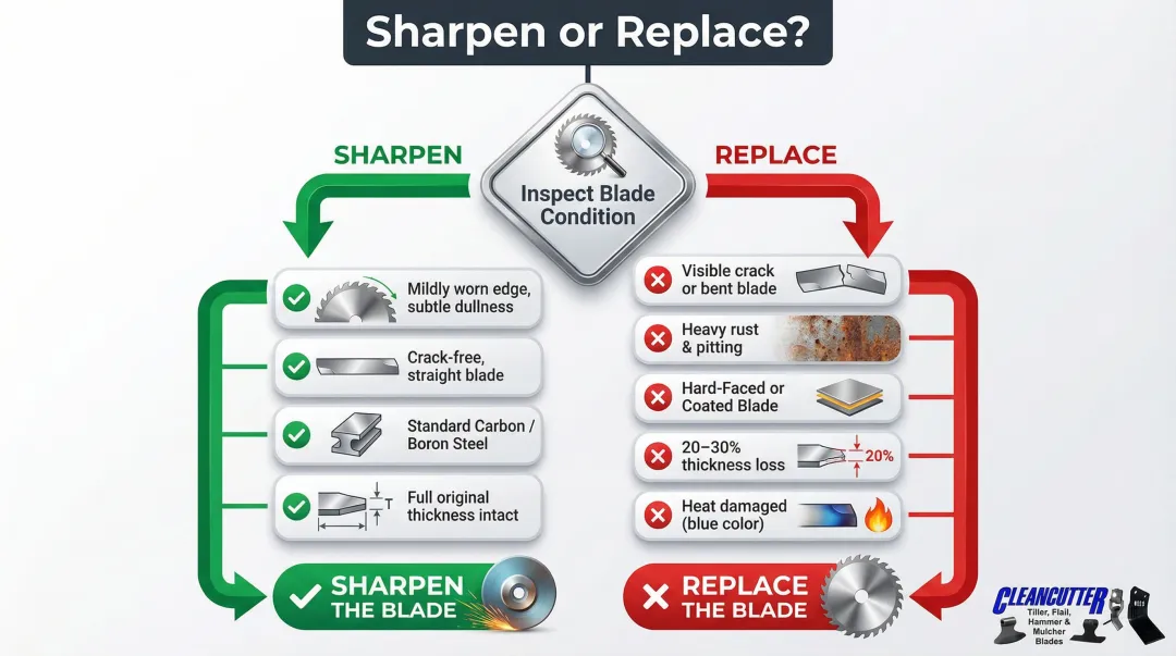 Sharpen versus replace tiller blade decision guide flowchart