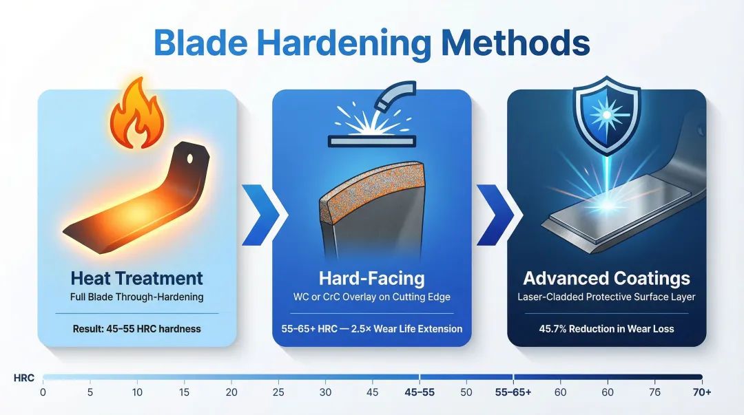 Three hardened blade types process diagram heat treatment hard-facing and coating technologies