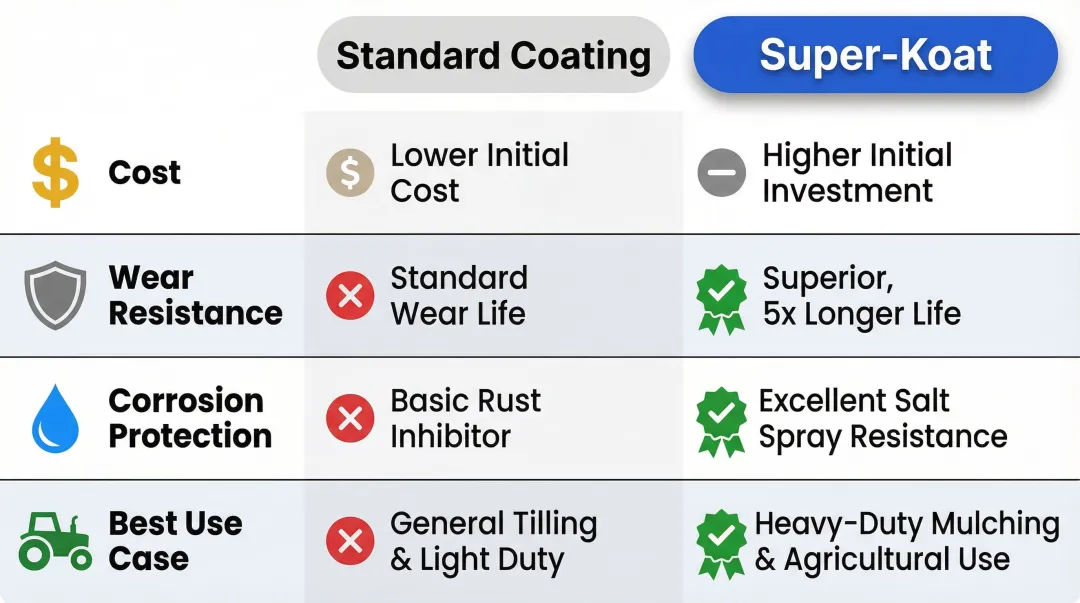 Super-Koat versus standard blade coating four-factor side-by-side comparison chart