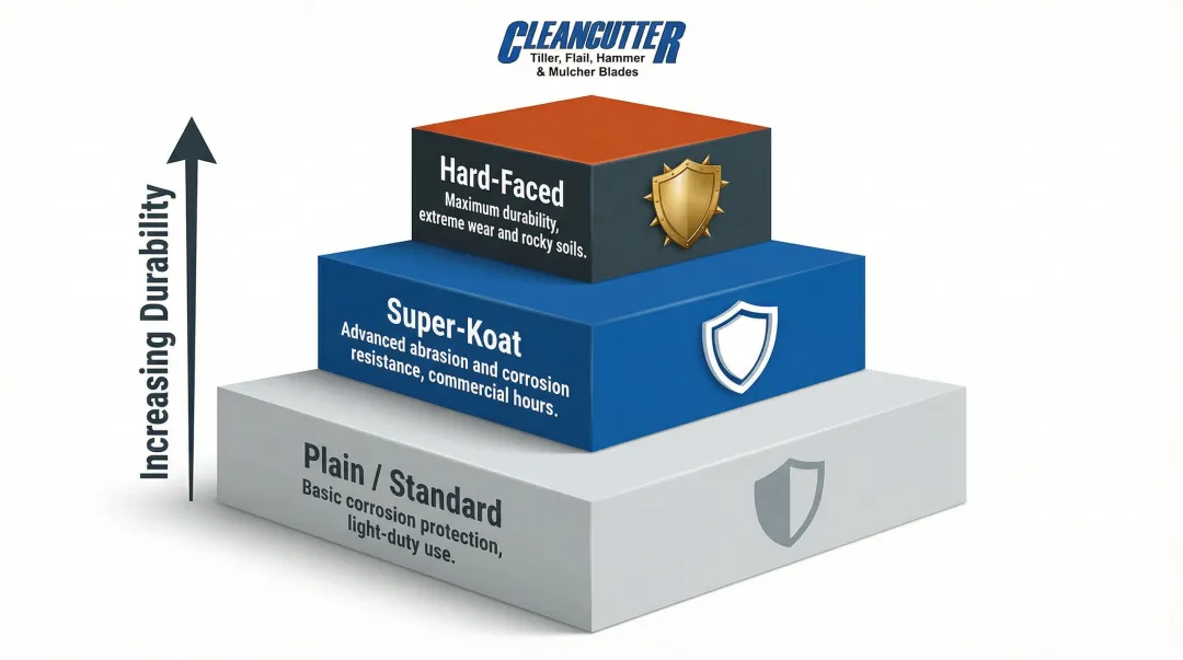 Three-tier Clean Cutter blade product hierarchy from standard to hard-faced coating