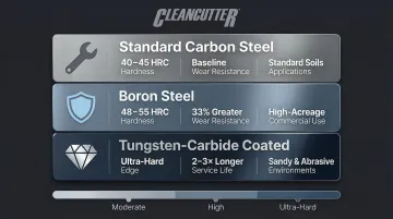 Three-tier mower blade material hardness and wear resistance comparison chart
