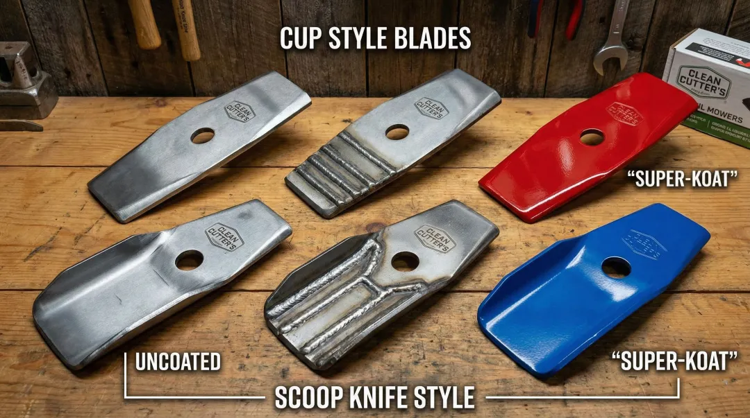 Clean Cutter flail mower blade grades plain hard-faced and Super-Koat options