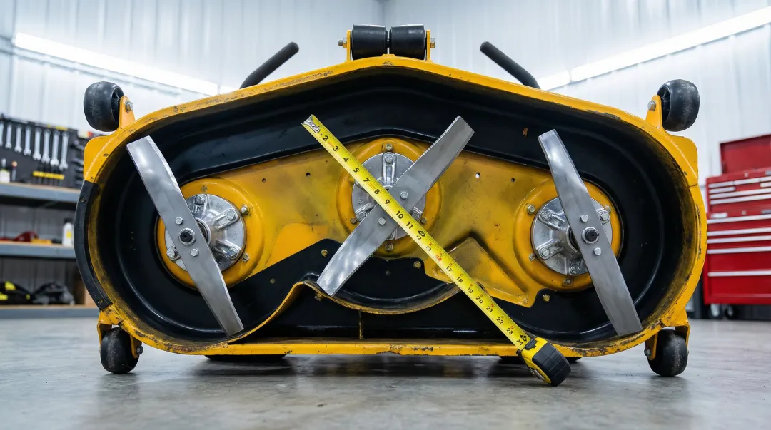 Zero-turn mower deck width to mulching blade length sizing guide chart