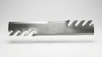 Oregon Gator mulching blade with serrated trailing edge teeth close-up