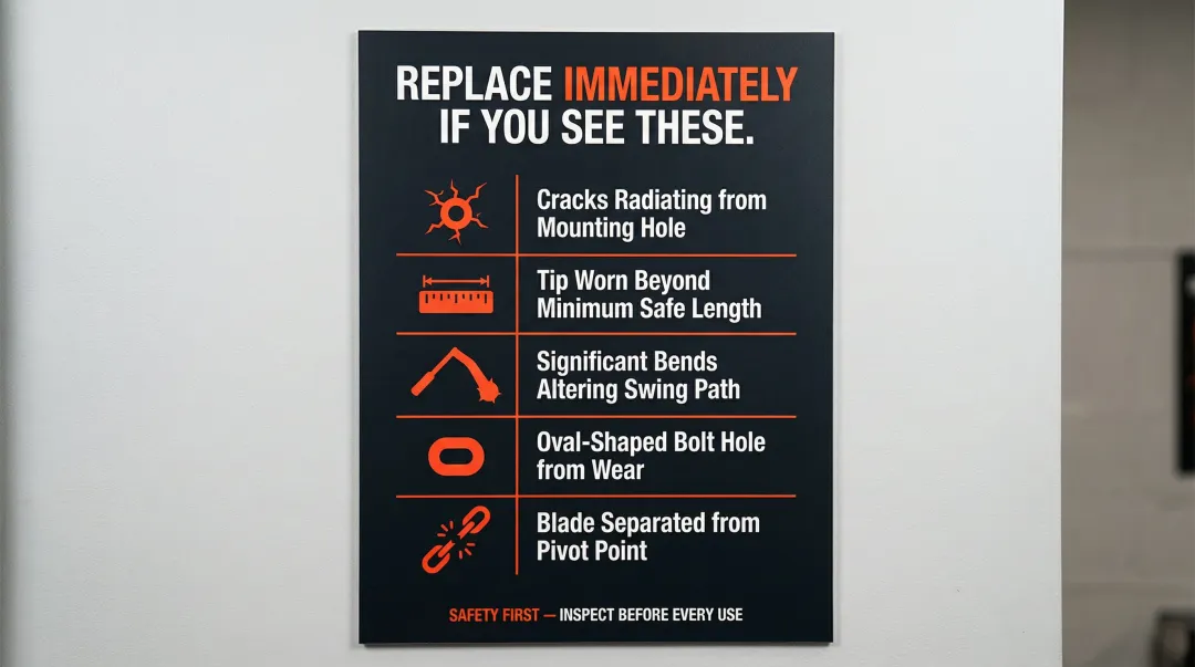 Five critical flail mower blade damage warning signs requiring immediate replacement