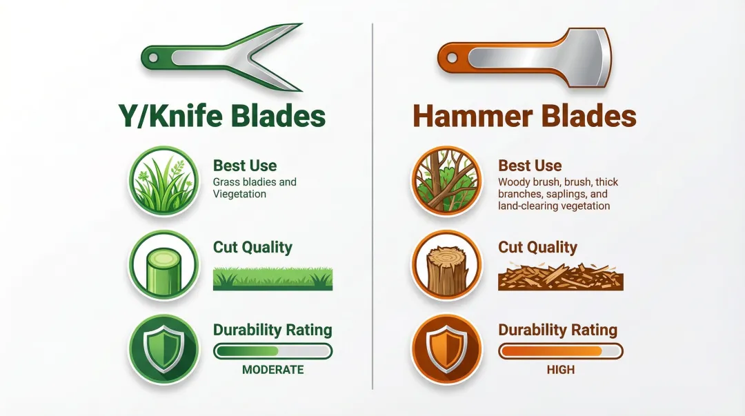 Y-knife versus hammer flail mower blade types comparison chart