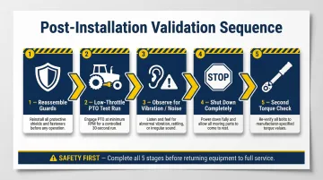 5-step flail mower blade replacement validation and post-run inspection sequence