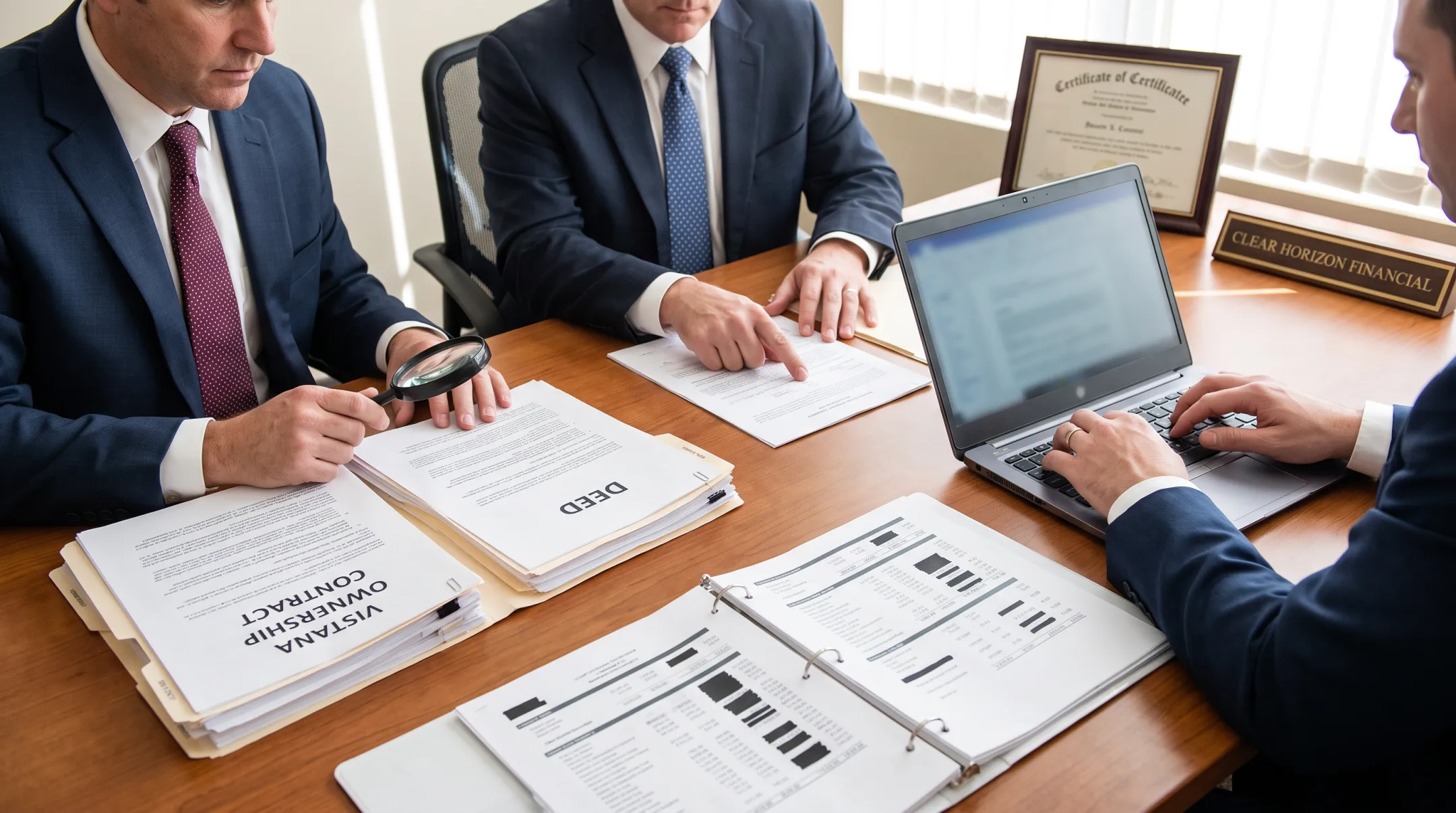 Clear Horizon Financial team reviewing Vistana ownership exit documents
