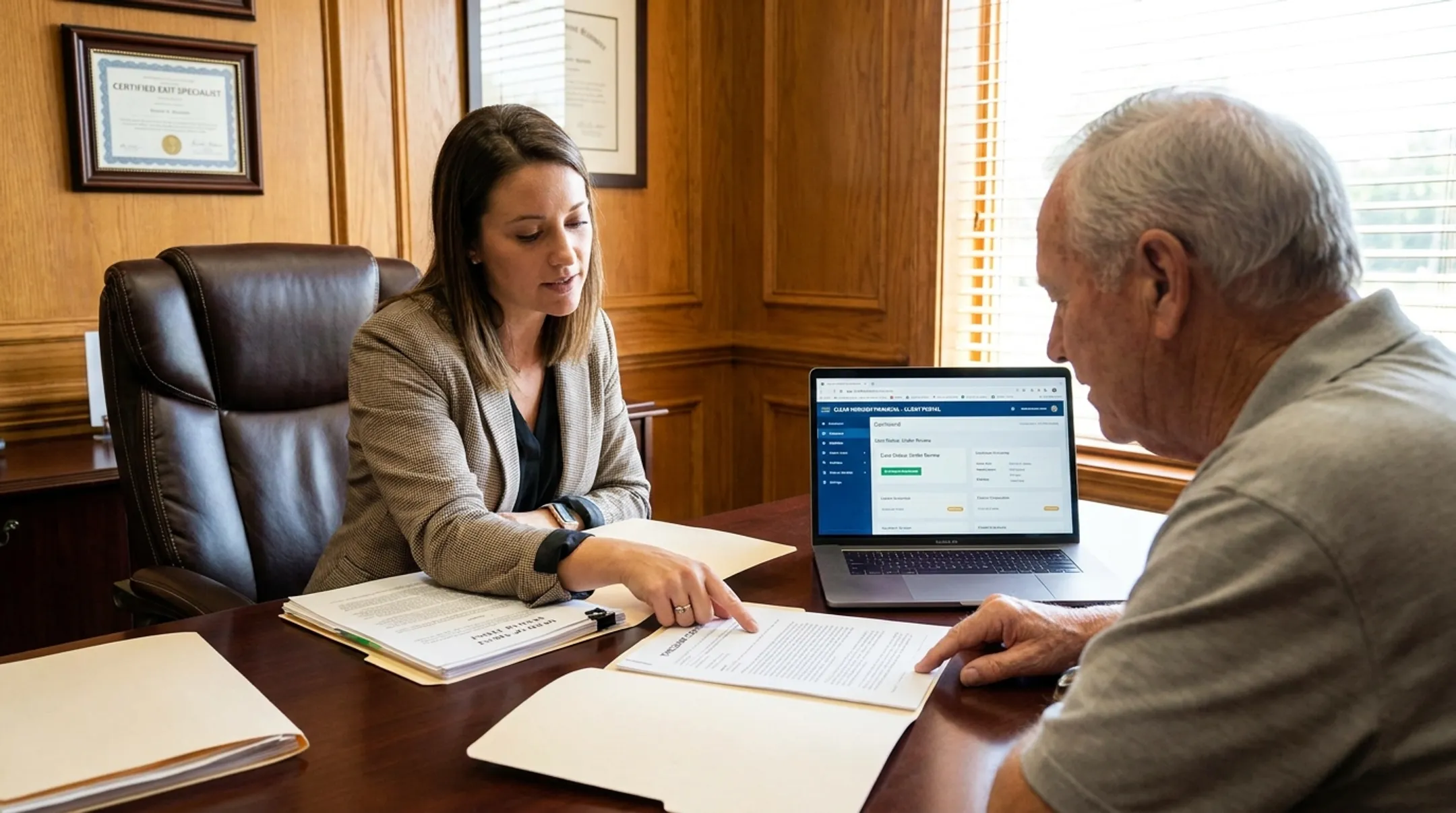 Clear Horizon Financial case manager reviewing timeshare exit documents