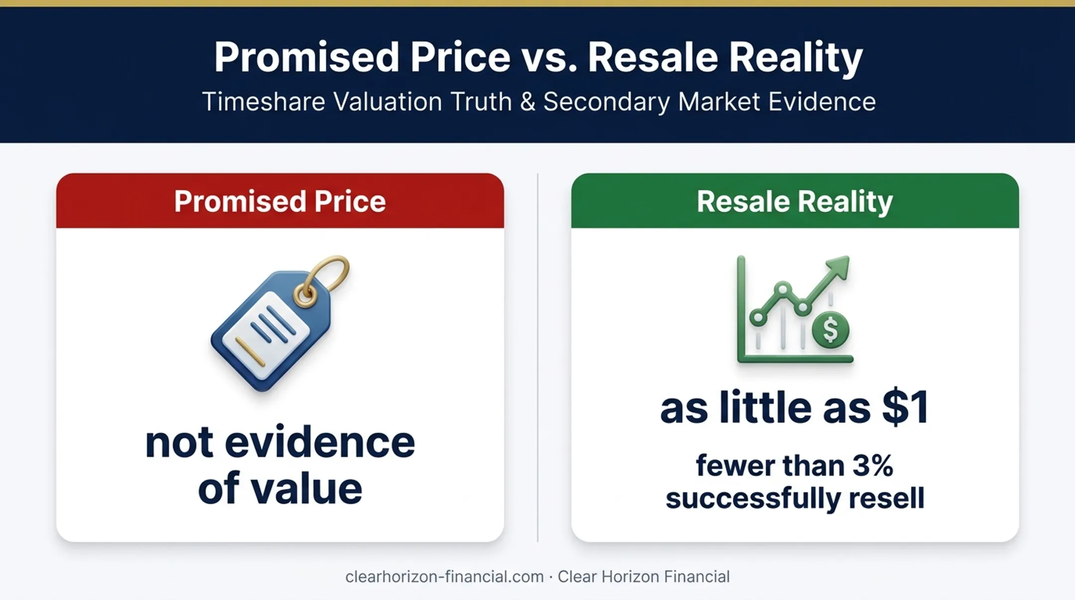 Promised timeshare resale price versus realistic market value comparison