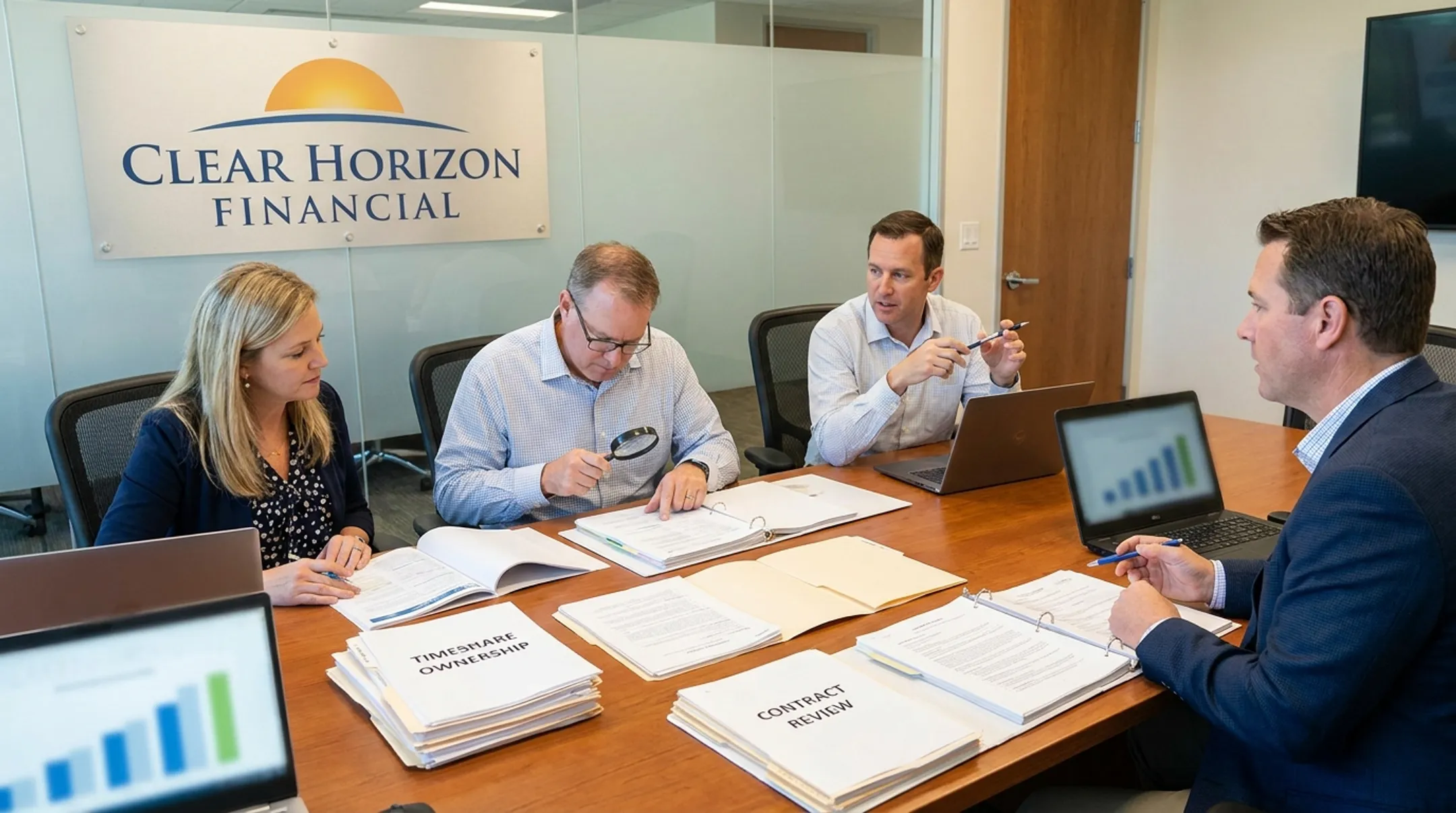 Clear Horizon Financial team reviewing Virginia timeshare owner case documents