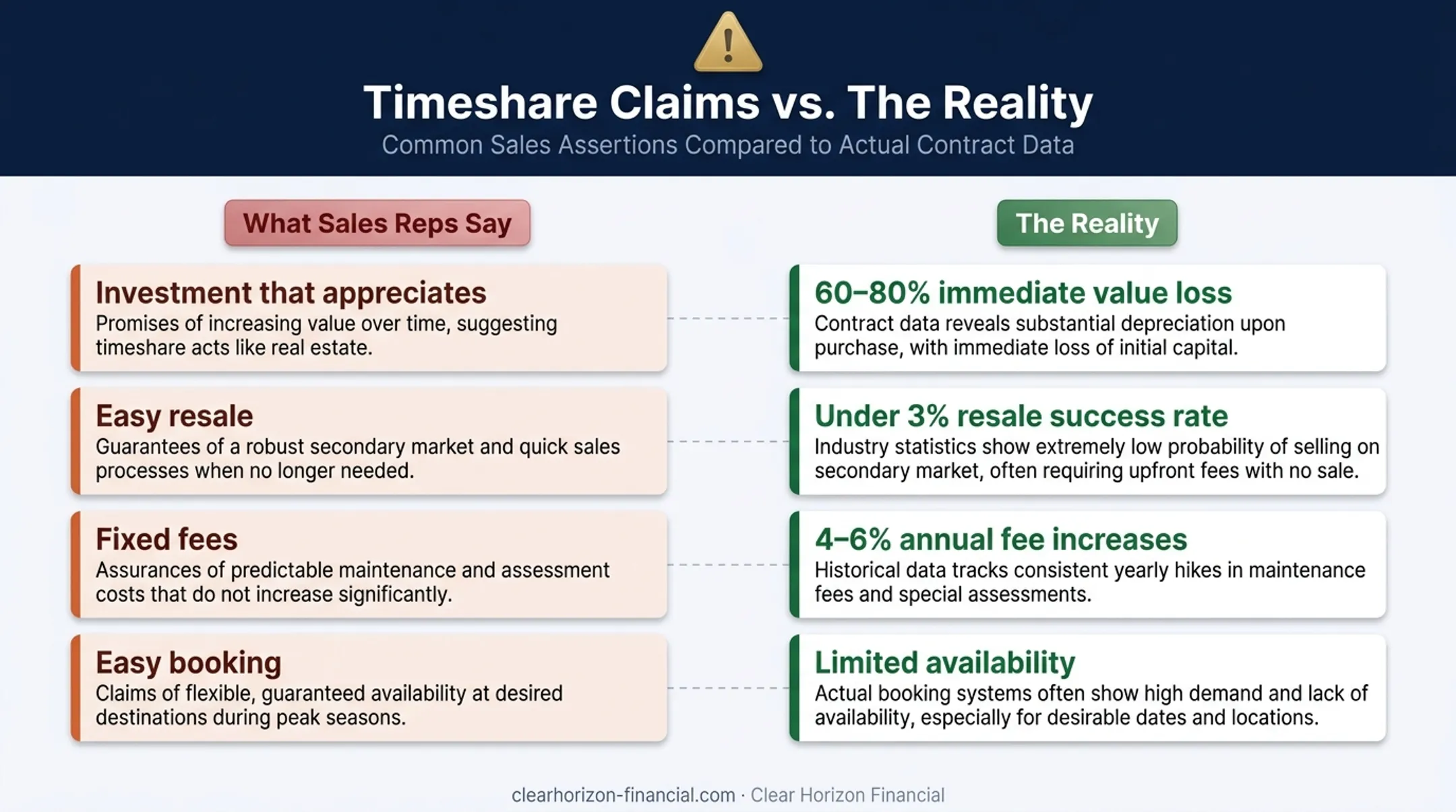 Timeshare sales claims versus reality statistics comparison chart
