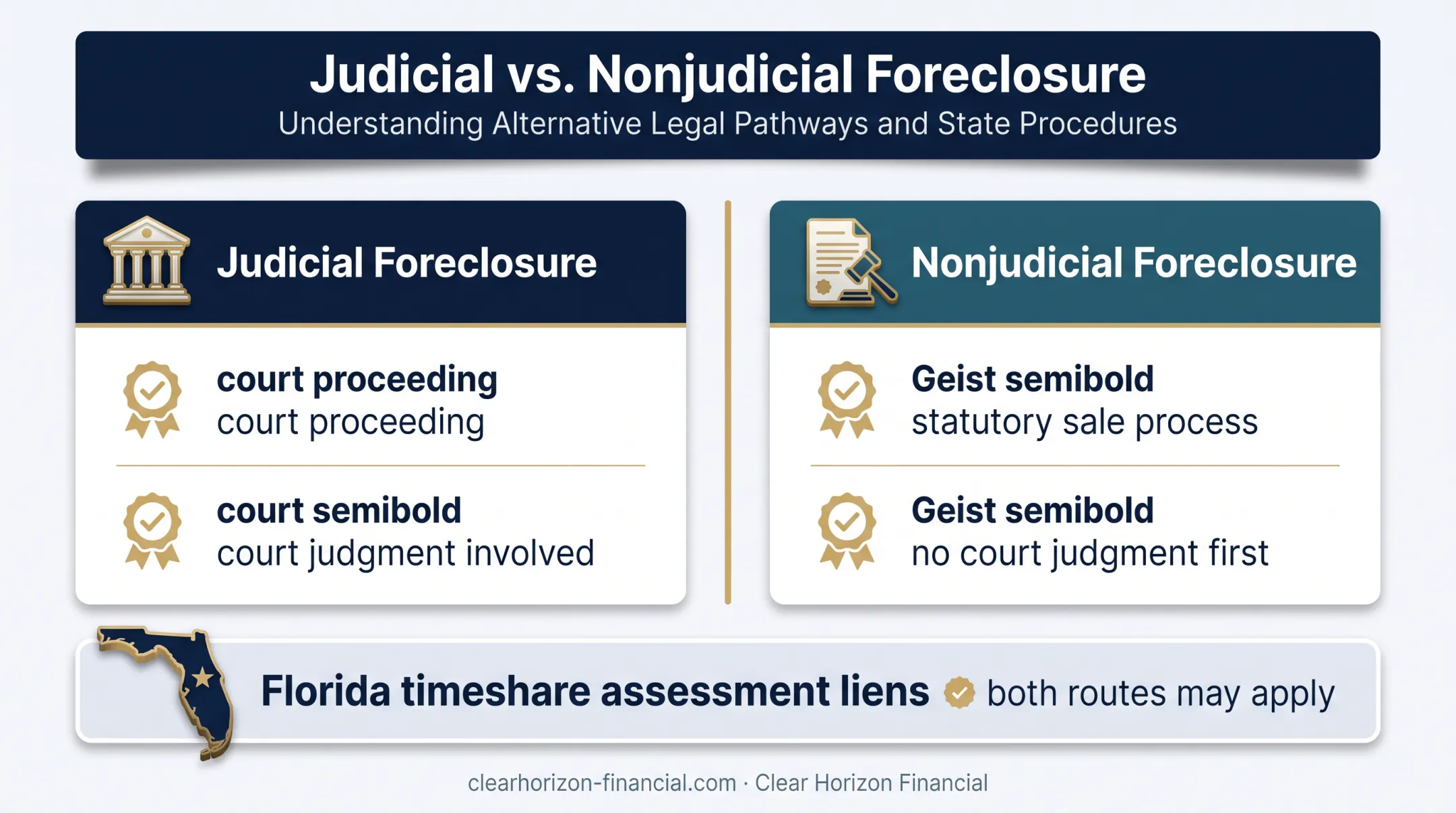 Judicial versus nonjudicial timeshare foreclosure process comparison