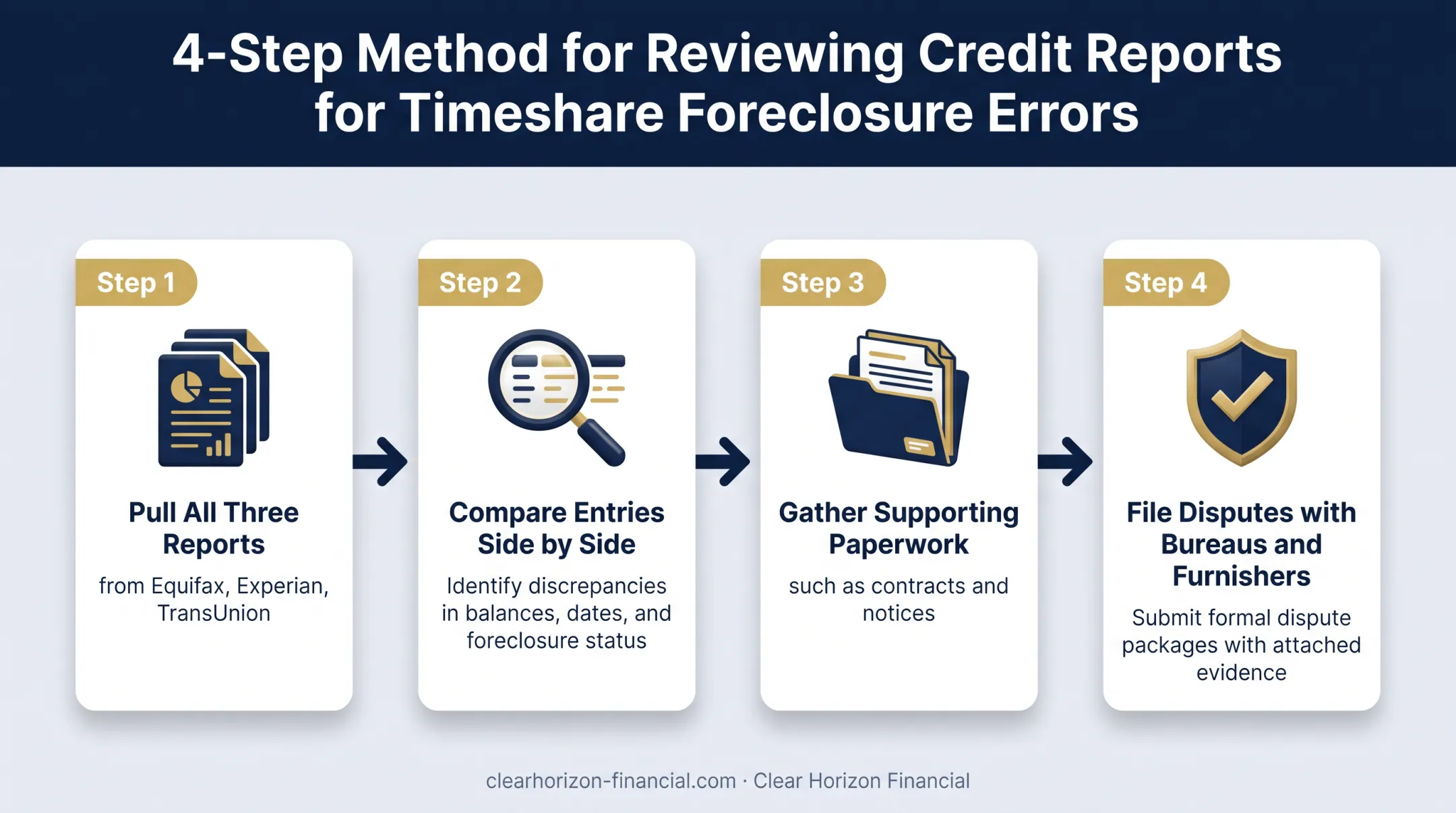4-step process for reviewing credit reports for foreclosure errors