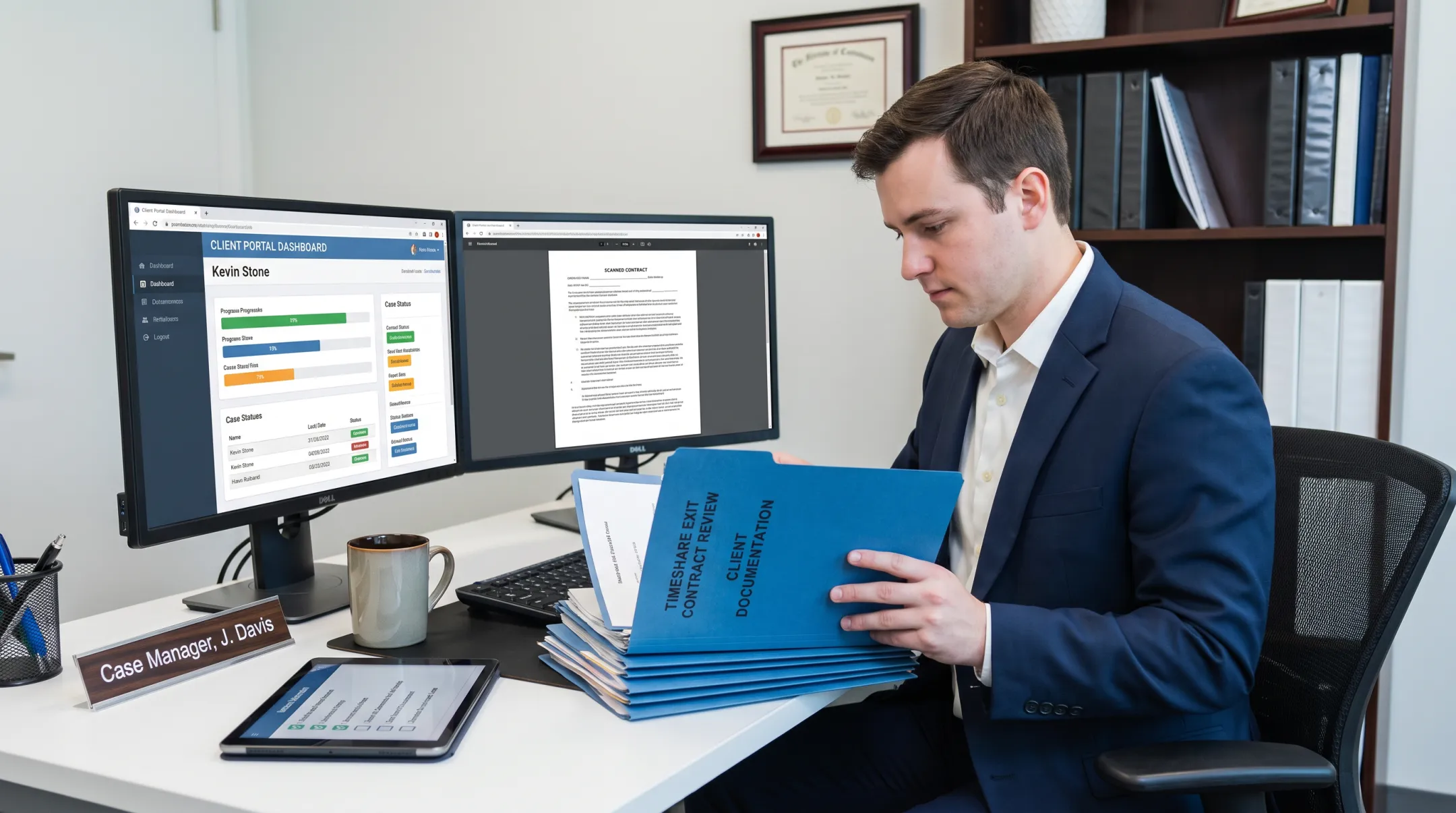 Clear Horizon Financial case manager reviewing timeshare exit documentation online