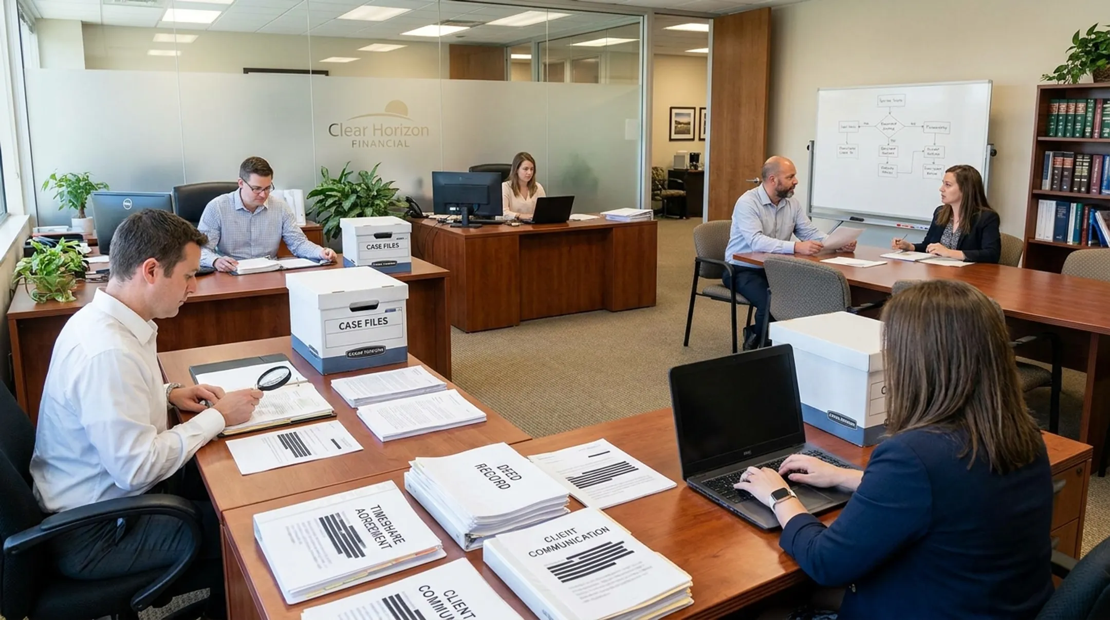 Clear Horizon Financial team reviewing timeshare exit documents