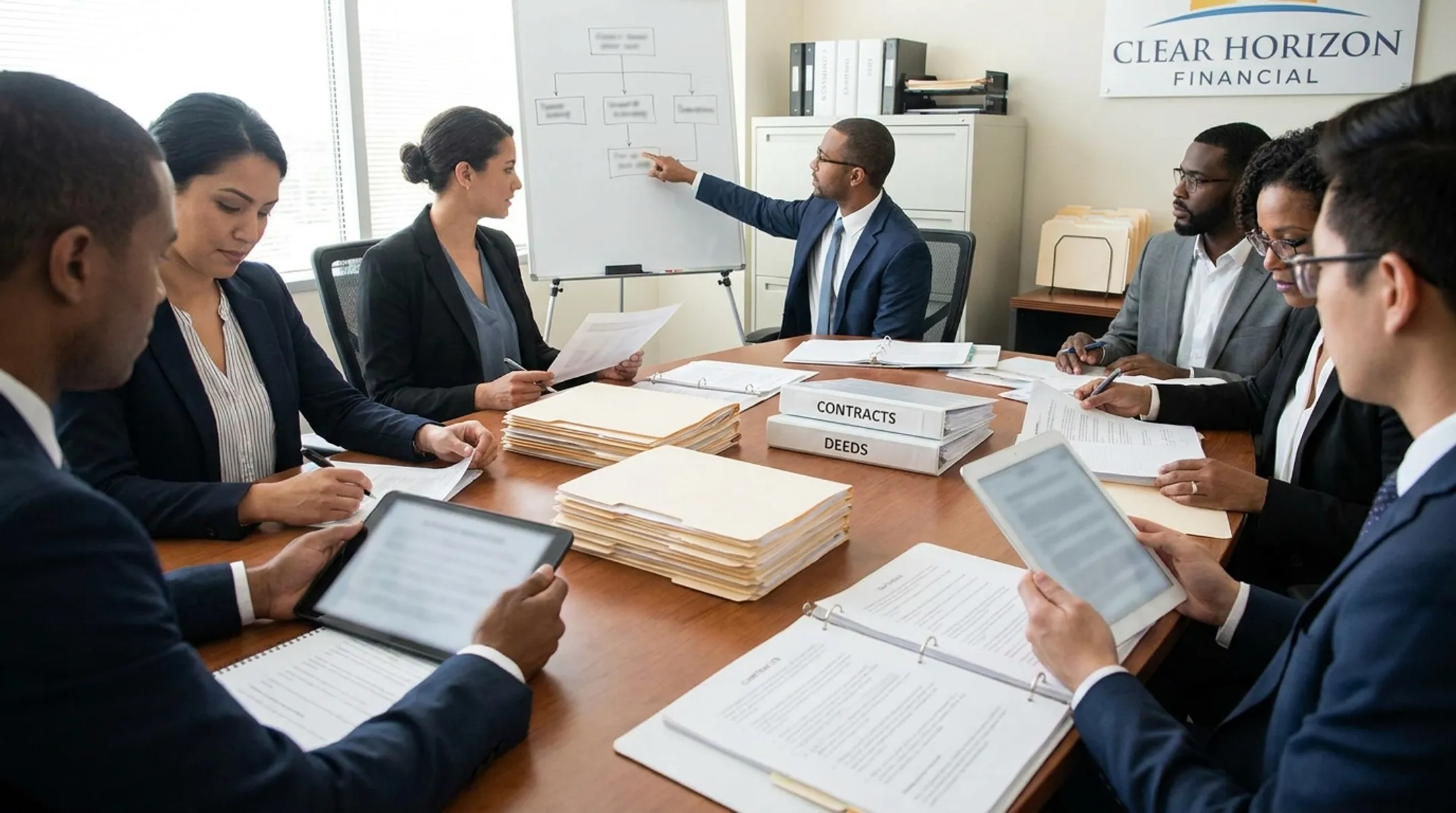 Timeshare exit specialists reviewing client contracts and case documents