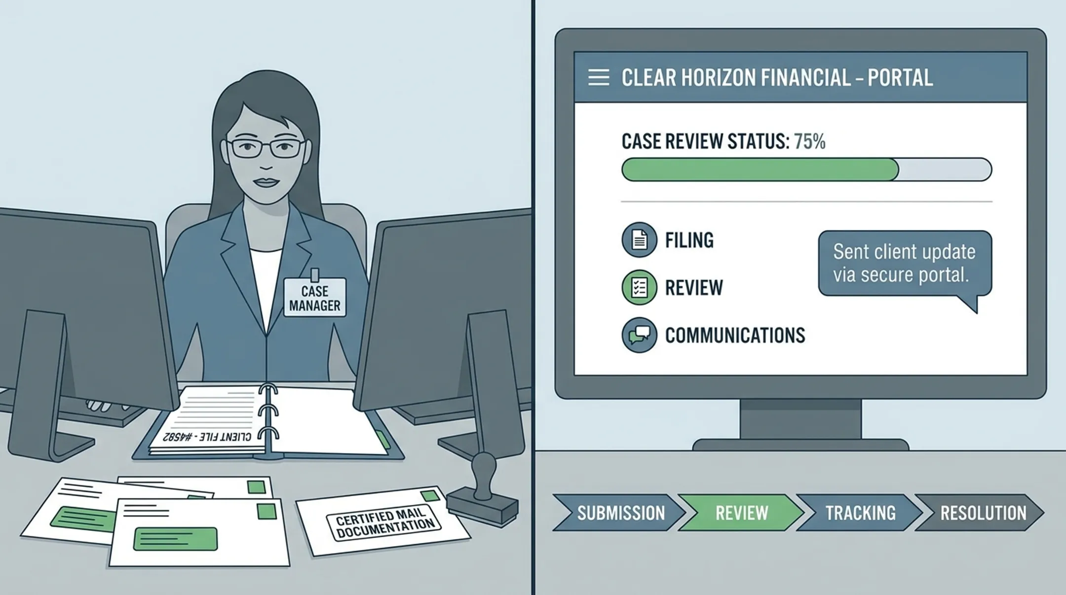 Clear Horizon Financial case management process and client tracking portal