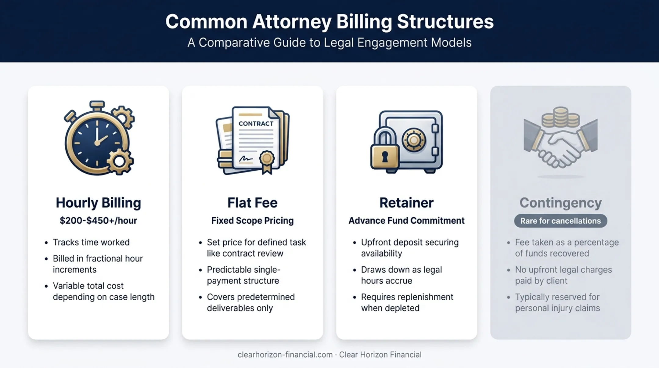 Three timeshare attorney fee structures hourly flat fee retainer comparison