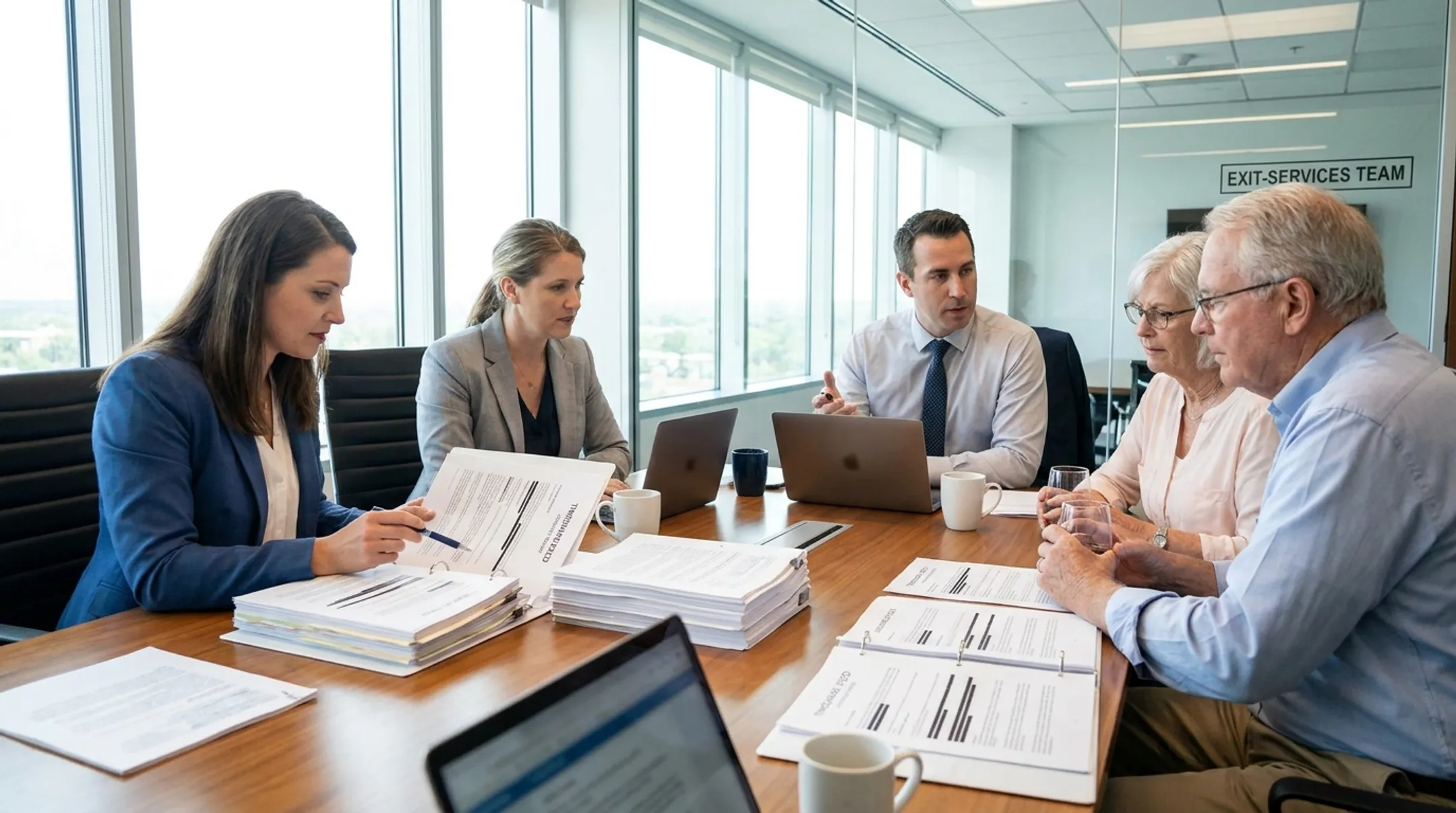 Timeshare exit case manager reviewing ownership documents with client