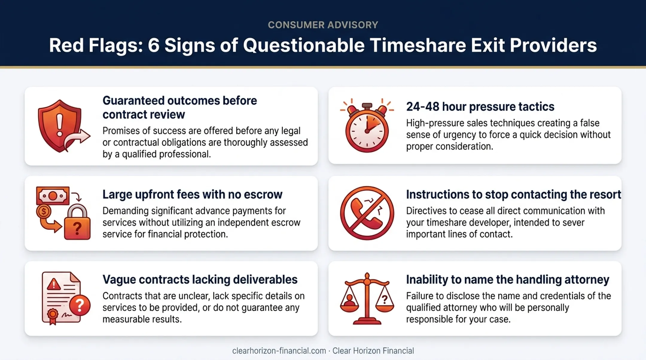 Six warning signs of illegitimate timeshare exit companies checklist
